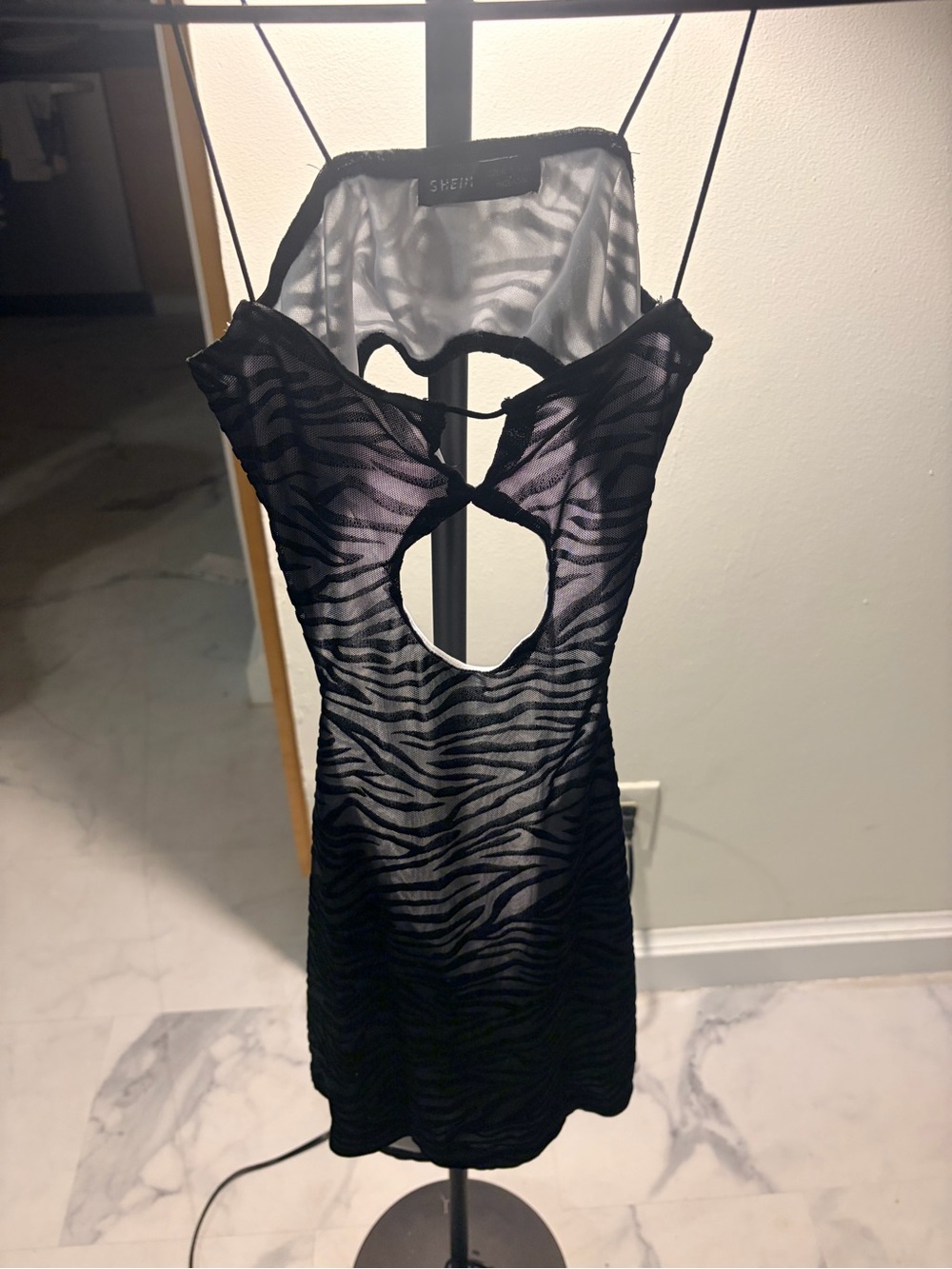 SHEIN Black Zebra-Print Cutout Mini Dress